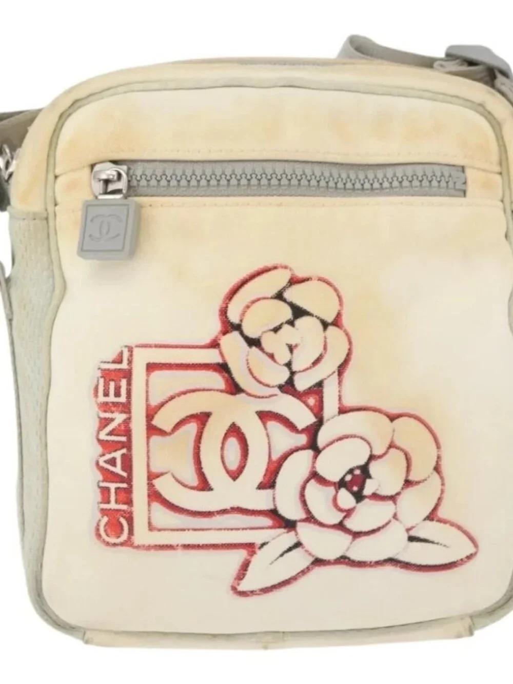 CHANEL Sports Line Shoulder Bag Nylon White Silver CC Auth bs34864